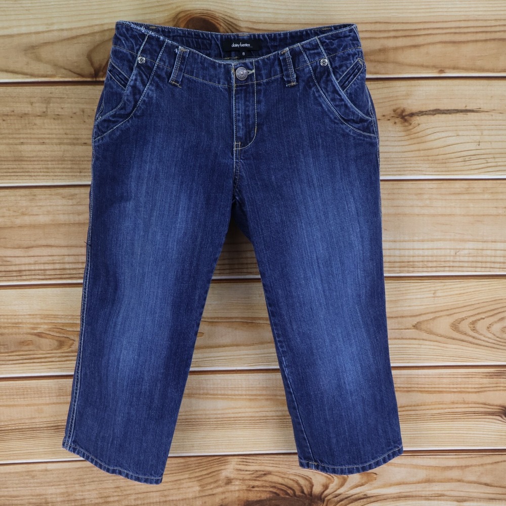 Daisy Fuentes Capri Jeans Womens Size 8 Blue Dark Wash Denim Low Rise Pockets